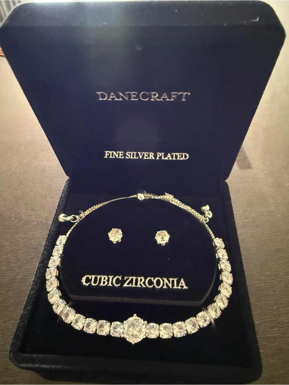Craft Silver-Plated Clear Cubic Zirconia Tennis Bracelet with Stud Earrings